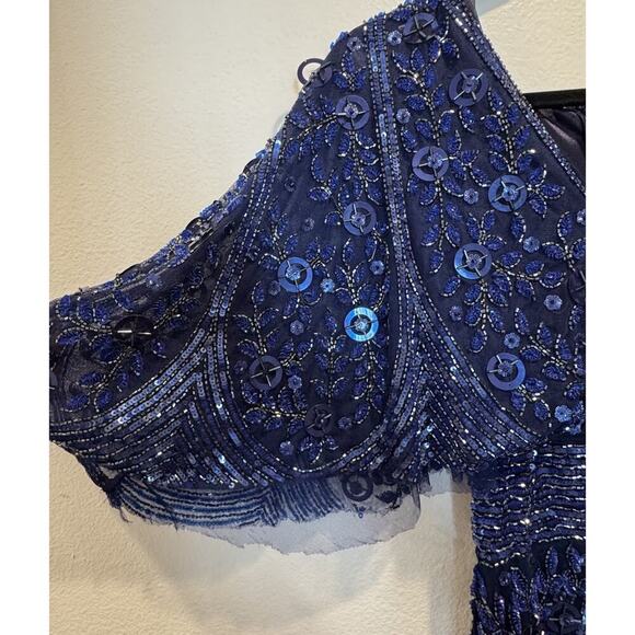 Mac Duggal Blue Gown Womens 10 Style# 4611D Embellished Beaded Dress Sequin READ - Picture 4 of 16